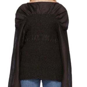 NWT TOTÊME Women's Black Smocked Gathered Silk Blouse- SZ XS